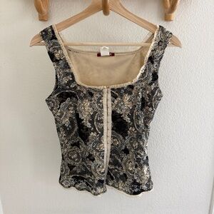 Vintage 90s Y2K Silvergate Black and cream paisley lace corset style top size M